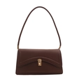 Bolso de hombro retro marrón café en cuero sintético mate con costuras en V y cierre dorado - Marrón