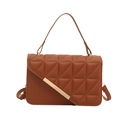 Brown women's quilted tote bag with triangular patterns and gold metallic trim - Brown