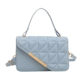 Elegant light blue quilted handbag with gold metal bar and adjustable shoulder strap - Blue