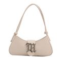 Minimalist cream white shoulder bag with silver gothic buckle and knotted strap - White