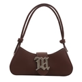 Brown leather crescent underarm bag with vintage silver buckle and knotted strap - Brown