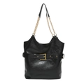 Bolso tote negro brillante con hebilla dorada decorativa y correas de cadena doble - Negro