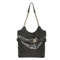 Bolso tote negro clásico con hebilla dorada y correa de cadena sobre un fondo blanco - Gris