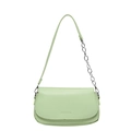 Minimalist light green saddle shoulder bag with silver chain strap and flap closure - Green