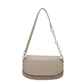 Beige faux leather baguette bag with silver chain strap and front logo print - Khaki