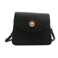 Classic black PU leather square crossbody bag with vintage gold round buckle closure - Black
