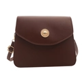 Deep brown minimalist square crossbody bag with vintage gold buckle and matte leather finish - Brown