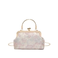Vintage Blumen-Jacquard Handtasche mit goldenem Metallgriff und Umhänge-Kettenriemen - Rosa