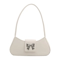 Chic white baguette shoulder bag featuring a prominent silver metal bow detail - White