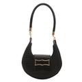 Elegante schwarze Achseltasche in Halbmondform mit Krokoprägung und goldener Schnalle - Schwarz