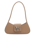 Chic beige underarm bag with silver bow accent and slim leather shoulder strap - Khaki