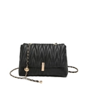 Bolso de hombro acolchado negro con cadena dorada y elegante colgante de bola metálica - Negro