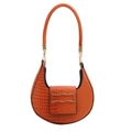 Chic bright orange crescent shoulder bag featuring premium crocodile embossed leather - Orange