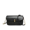 Minimalist black PU leather crossbody bag with gold hardware and chain strap - Black