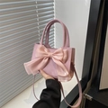 Pink minimalist large capacity tote bag with large bow detail and crossbody strap - Pink