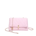 Bolso bandolera de cuero PU rosa con diseño acolchado en V y correa de cadena dorada - Rosa