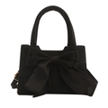 Elegant black bow handbag with matte texture and gold hardware for women - Black