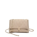 Bolso bandolera acolchado beige con costuras en V y cadena dorada para mujer - Caqui