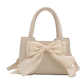 Elegant cream white crossbody bag featuring a large decorative chiffon bow on PU leather - White
