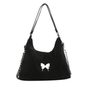 Borsa hobo nera morbida con chiusura a farfalla bianca e dettaglio catena alla moda - Nero