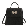 Sac à main plissé noir chic avec fermoir papillon argenté et bandoulière - Noir