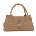 Chic apricot leather handbag with silver star ornament and cylindrical handle - Khaki