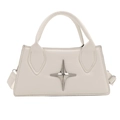 Minimalist white leather small square bag featuring a silver star ornament and top handle - White