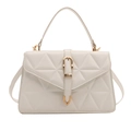 Chic cream white small square handbag with triangle quilting and gold buckle strap - White