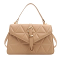 Minimalist beige quilted shoulder bag with geometric patterns and gold metal clasp - Khaki