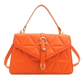 Orange crossbody bag with triangular quilting and gold buckle hardware in a trapezoid shape - Orange