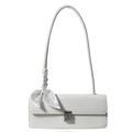 Sac baguette blanc chic avec boucle en strass et détail de foulard en soie élégant - Blanc