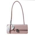 Sac sous le bras rectangulaire rose en cuir avec boucle argentée et foulard - Rose