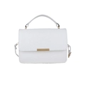 White crocodile pattern handbag with elegant gold metal trim and top handle - White