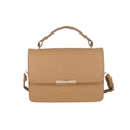 Khaki crocodile pattern small square handbag with gold trim and top handle for women - Khaki