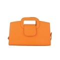 Orange handbag with embossed crocodile texture and cutout handle on white background - Orange