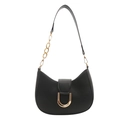 Minimalist black half-moon shoulder bag with matte leather and golden D-buckle closure - Black