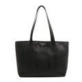 Bolso tote negro minimalista con textura vertical y asas de cuero para uso diario - Negro