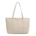Bolso tote grande crema con rayas texturizadas y asas de cuero para uso diario - Blanco