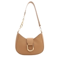 Classic khaki half-moon shoulder bag with golden D-ring buckle and chain strap - Khaki