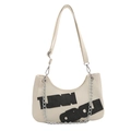 Borsa sottobraccio bianco crema con scritta TJINN CIRCLE e catena d'argento - Bianco