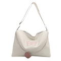 Minimalistische beige Umhängetasche mit rosa Schmetterlingsstickerei und Herzanhänger - Weiß