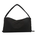 Bolso tote negro minimalista con diseño de cordón y correa de hombro ancha para mujer - Negro