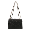 Bolso de hombro negro acolchado con ondas y cadena dorada de diseño cuadrado minimalista - Negro
