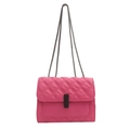 Quilted rose pink crossbody bag with diamond stitching and black chain strap - Rose Pink