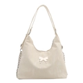Cremeweiße PU-Leder Schultertasche mit silbernem Schmetterling und Ketten-Details - Weiß