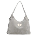 Silberne Hobo-Tasche mit Knitteroptik, Schmetterlingsschnalle und Kettenriemen - Grau