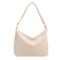 Chic beige crescent underarm bag in smooth faux leather with gold-tone hardware - With Ornament / White