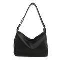 Minimalist black oversized hobo bag in matte synthetic leather with adjustable wide strap - With Ornament / Black