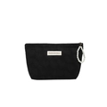 Black quilted mini crossbody bag with heart pattern embossing and pearl ring zipper pull - Black