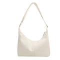 Minimalist beige PU leather tote bag with vertical stitching and zipper closure - With Ornament / White